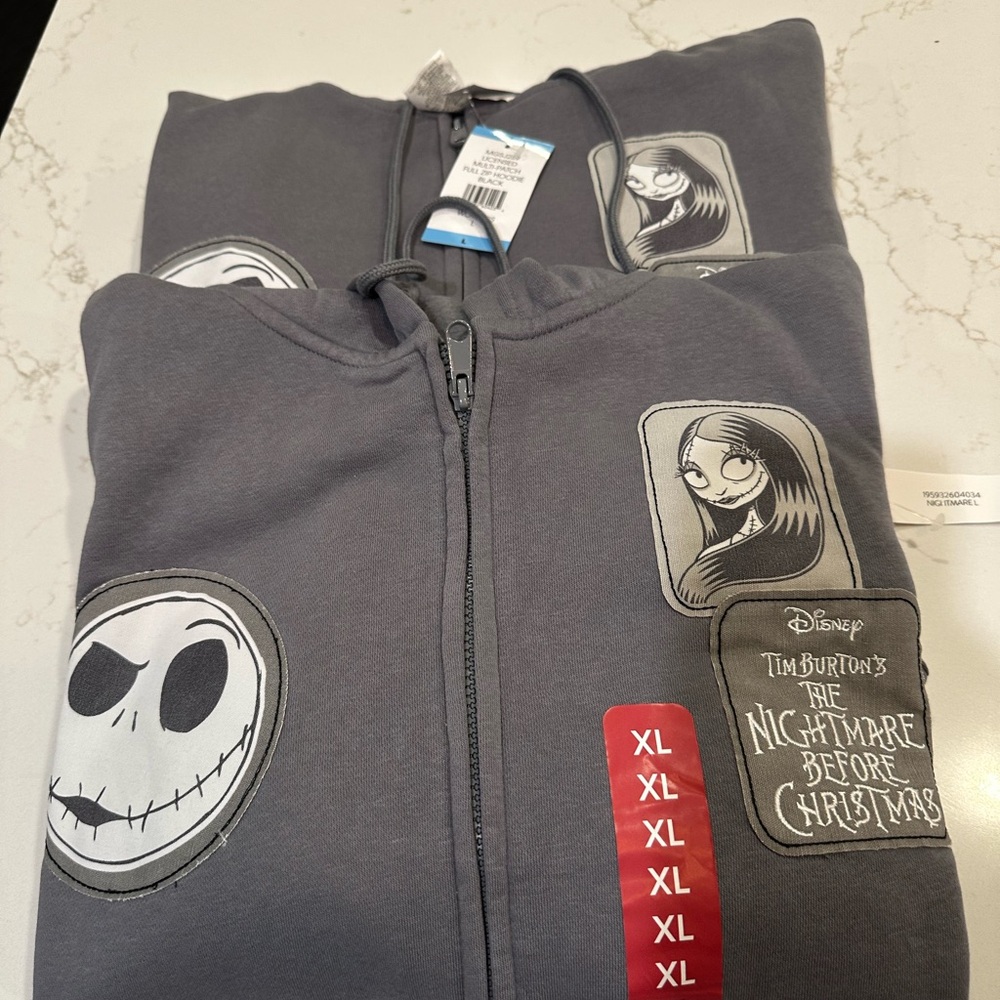 Disney Gray Zip-Up Hoodie Nightmare Before Christmas 2 sizes large and XL